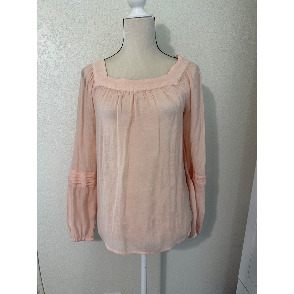 LC Lauren Conrad Womens Small Peach Pink Square Neck Pintuck Peasant Blouse Top